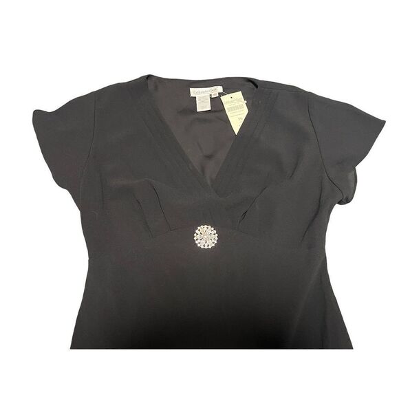 NWT Coldwater Creek LBD Chiffon Black Dress Rhinestone Diamond Brooch 6 Petite - Picture 7 of 14